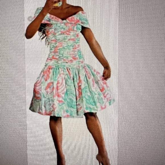 Victor Costa Women designer Dress SZ 12 Padded Wire Fit & Flare Over Shoulders - Picture 4 of 7